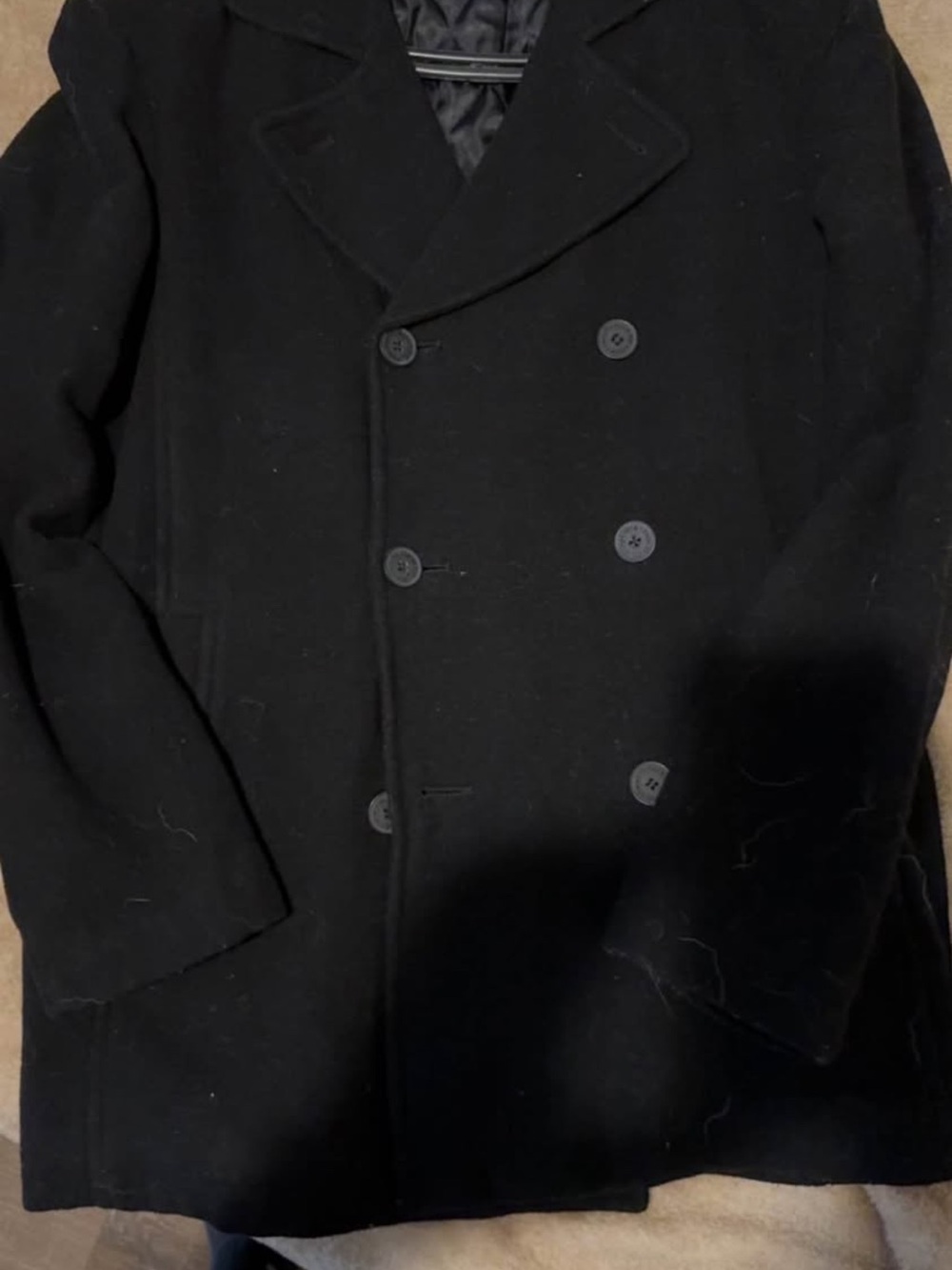 Kenneth Cole Reaction Men's Black Double-Breasted Peacoat